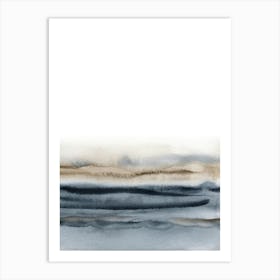 Abstract Watercolor Painting in Blue and Brown 1 Art Print