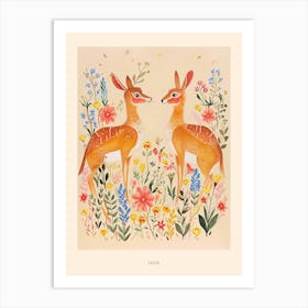 Folksy Floral Animal Drawing Deer 3 Poster Art Print