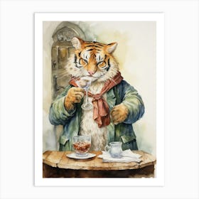 Tiger Illustration Tasting Wine Watercolour 4 Art Print