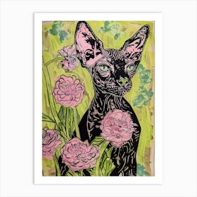Cute Cornish Rex Cat With Flowers Illustration 4 Art Print