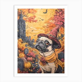 Halloween Pugs Watercolor 6 Art Print