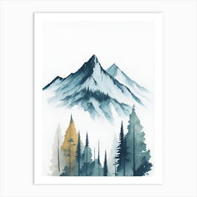 Mountain And Forest In Minimalist Watercolor Vertical Composition 63 Art Print