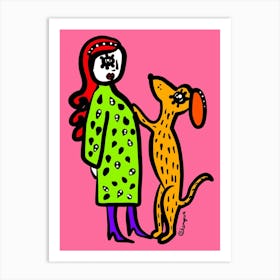 Girl And A Dog Art Print