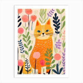 Orange Cat In Flowers Art Print