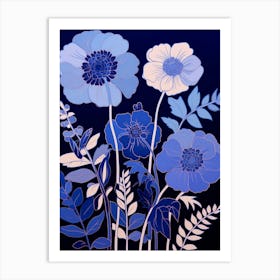 Blue Flower Illustration Scabiosa 3 Art Print