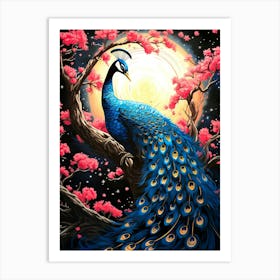 Peacock In Cherry Blossoms 1 Art Print