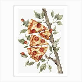 Pizza Slices On A Branch Art Print