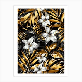 Gold And White Floral Pattern Art Print