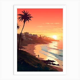 Manly Beach Australia At Sunset, Vibrant Painting 2 Art Print