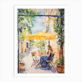At A Cafe In Korčula Croatia Watercolour Art Print