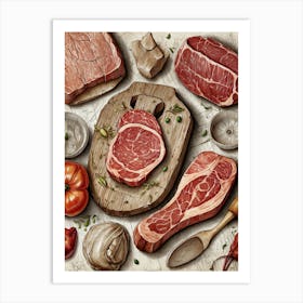 Illustration Of Meat, Vegetables And Spices Art Print