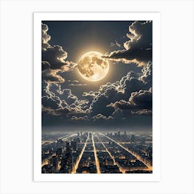 Full Moon Over City Art Print