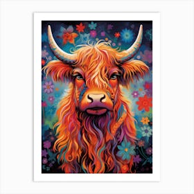 Floral Digital Painting Of Highland Cow Art Print