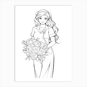 Bloom Body Girl Line Art 20 Art Print