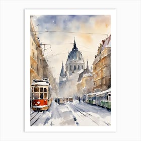 Budapest in Snow Watercolor Art Print