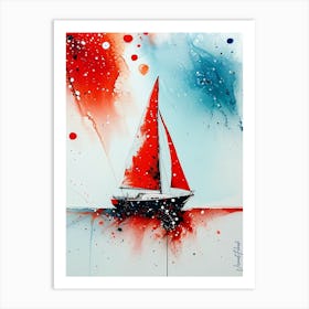 A Red Sailboat Splashes Of Color 2 Art Print