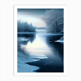 Frozen Lake Waterscape Crayon 1 Art Print