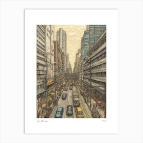 Sao Paulo Brazil Drawing Pencil Style 2 Travel Poster Art Print