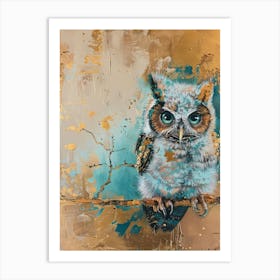 Baby Owl Gold Effect Collage 4 Art Print