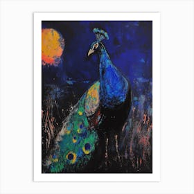Peacock At Night Textured Painting 2 Art Print