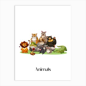 54.Beautiful jungle animals. Fun. Play. Souvenir photo. World Animal Day. Nursery rooms. Children: Decorate the place to make it look more beautiful. Art Print