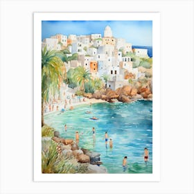 Swimming In Naxos Greece 5 Watercolour Art Print