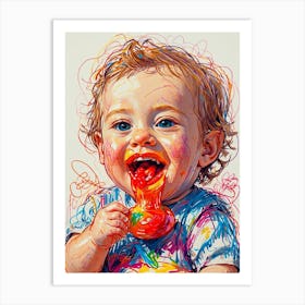 Baby Eating A Toy Art Print