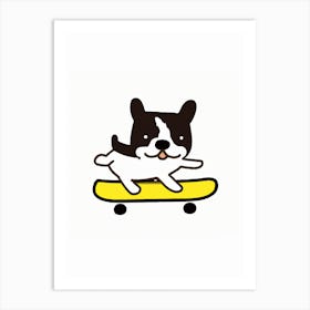 Kawaii Dog On A Skateboard Art Print
