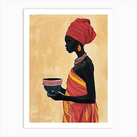 African Woman Holding A Bowl, Minimalism Boho Art Print