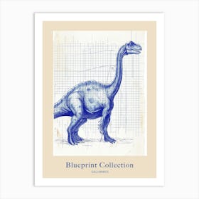 Gallimimus Dinosaur Blue Print Sketch 1 Poster Art Print