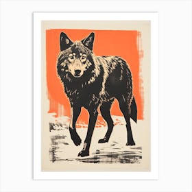 Wolf, Woodblock Animal  Drawing 1 Art Print