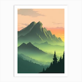 Misty Mountains Vertical Composition In Green Tone 158 Art Print