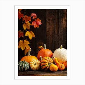 Autumn Gourds And Pumpkins Arranged For Thanksgiving Vibrant Hues Of Orange Yellow And Red Some (6) Art Print