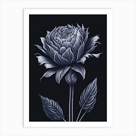 A Carnation In Black White Line Art Vertical Composition 3 Art Print