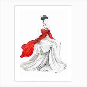 Chinese Woman, lineart 1 Art Print