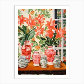 Cactus Painting Maximalist Still Life Christmas Cactus 3 Art Print