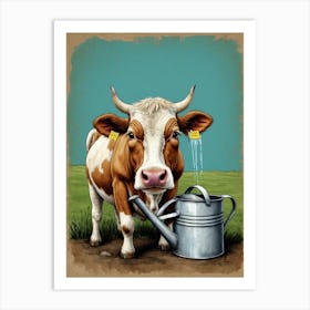 Watering Cow Canvas Print Art Print