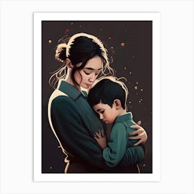 Mother And Son Painting Art Print