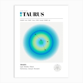 Taurus, Aura Gradient, Zodiac Sign Poster Art Print