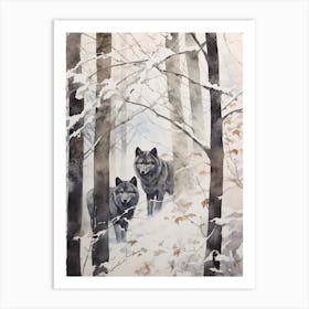Winter Watercolour Gray Wolf 2 Art Print