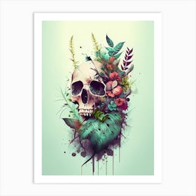 Skull With Splatter Effects 3 Botanical Art Print