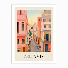 Tel Aviv Israel 5 Vintage Pink Travel Illustration Poster Art Print
