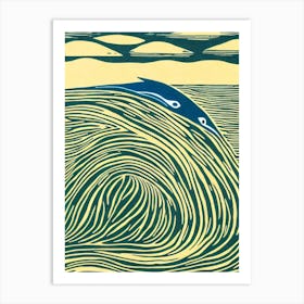 Blue Whale Linocut Art Print