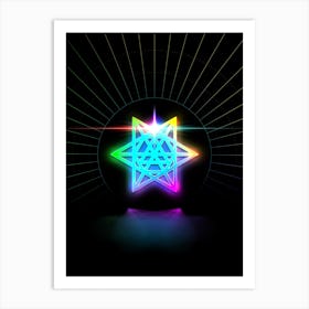 Neon Geometric Glyph in Candy Blue and Pink with Rainbow Sparkle on Black n.0018 Art Print