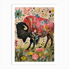 Floral Animal Painting Bison 2 Art Print