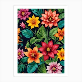 Tropical Flowers Seamless Pattern Art Print