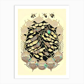 Beehive With Swarming Bees 2 Vintage Art Print