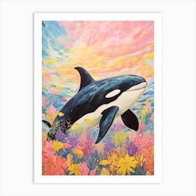 Pastel Crayon Underwater Orca Whale Drawing 3 Art Print