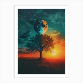 Moon And The Tree Art Print