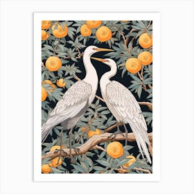 Mandarin Oranges And Cranes Vintage Japanese Botanical Art Print